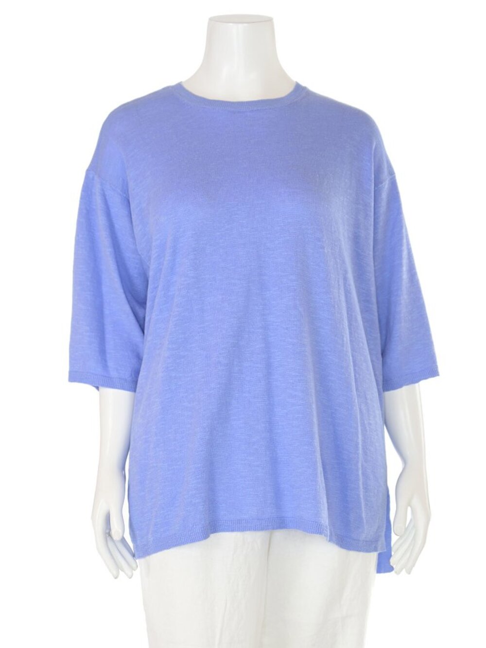 NWT Eileen Fisher $198 Light Coast Blue Linen Knit Crew Neck Tunic Sweater sz L